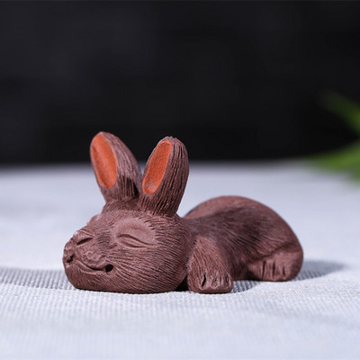 Ķīniešu purpura māla tēja mājdzīvnieks ar rokām darināts truša modelis statujas rotājumi skulptūra tēja figūriņa darbvirsmas amatniecība tējas servīzes dekorēšana