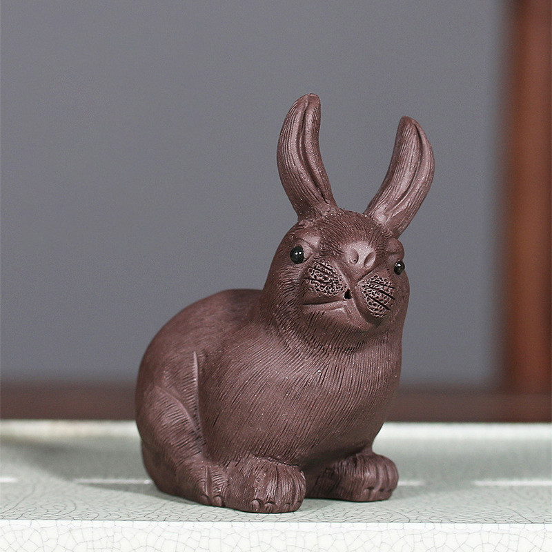 Ķīniešu purpura māla tēja mājdzīvnieks ar rokām darināts truša modelis statujas rotājumi skulptūra tēja figūriņa darbvirsmas amatniecība tējas servīzes dekorēšana