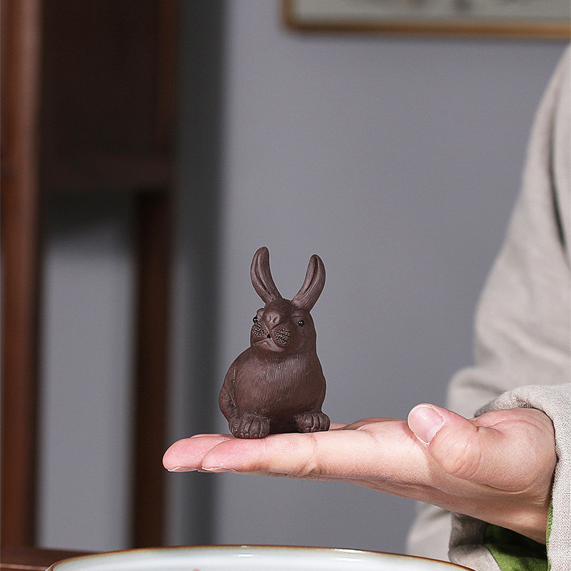 Ķīniešu purpura māla tēja mājdzīvnieks ar rokām darināts truša modelis statujas rotājumi skulptūra tēja figūriņa darbvirsmas amatniecība tējas servīzes dekorēšana