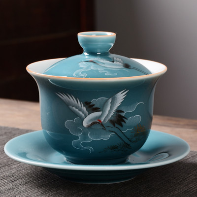 Retro keramikas Gaiwan tējas krūze ceļojumu pārnēsājama rokām gatavota tēja ķīniešu porcelāna tējas trauki aksesuāri dzēriena trauki personīgā krūze