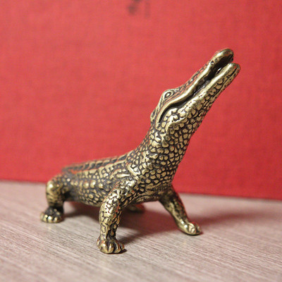 Pure Copper Bronze Crocodile Tea Pet Household Animal Crafts Lacoste Στολίδι Τελετή τσαγιού Αξεσουάρ Διακόσμηση αυτοκινήτου