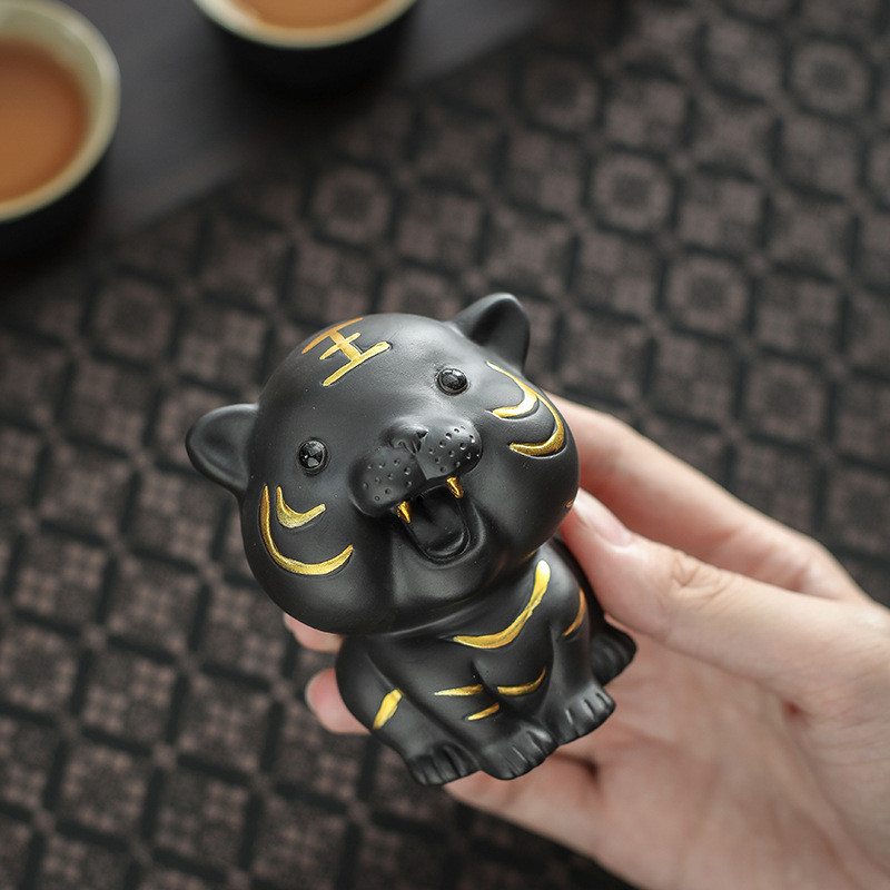 Hagyomány Lila agyagtea Kistigris szobor teás asztaldísz Kézzel készített teáskészletek Kiegészítők Kézműves