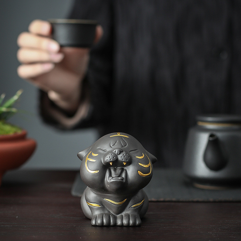 Hagyomány Lila agyagtea Kistigris szobor teás asztaldísz Kézzel készített teáskészletek Kiegészítők Kézműves