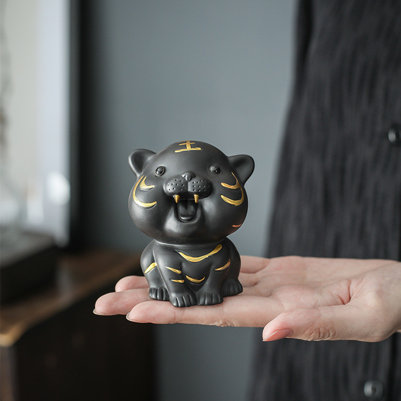 Hagyomány Lila agyagtea Kistigris szobor teás asztaldísz Kézzel készített teáskészletek Kiegészítők Kézműves