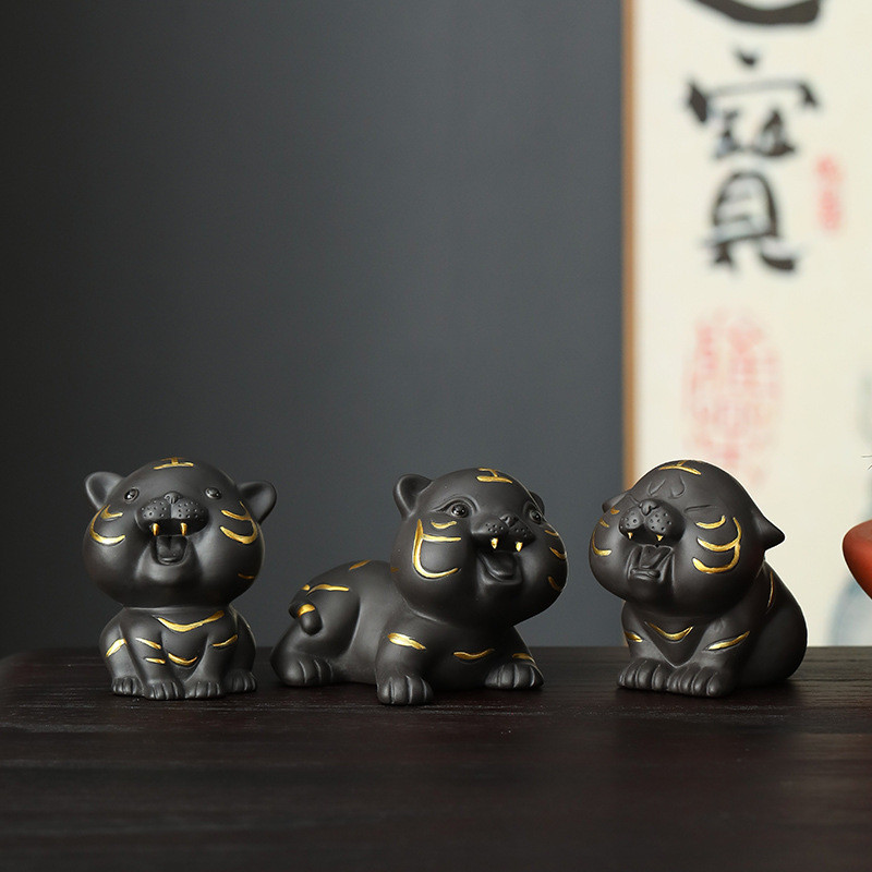 Hagyomány Lila agyagtea Kistigris szobor teás asztaldísz Kézzel készített teáskészletek Kiegészítők Kézműves