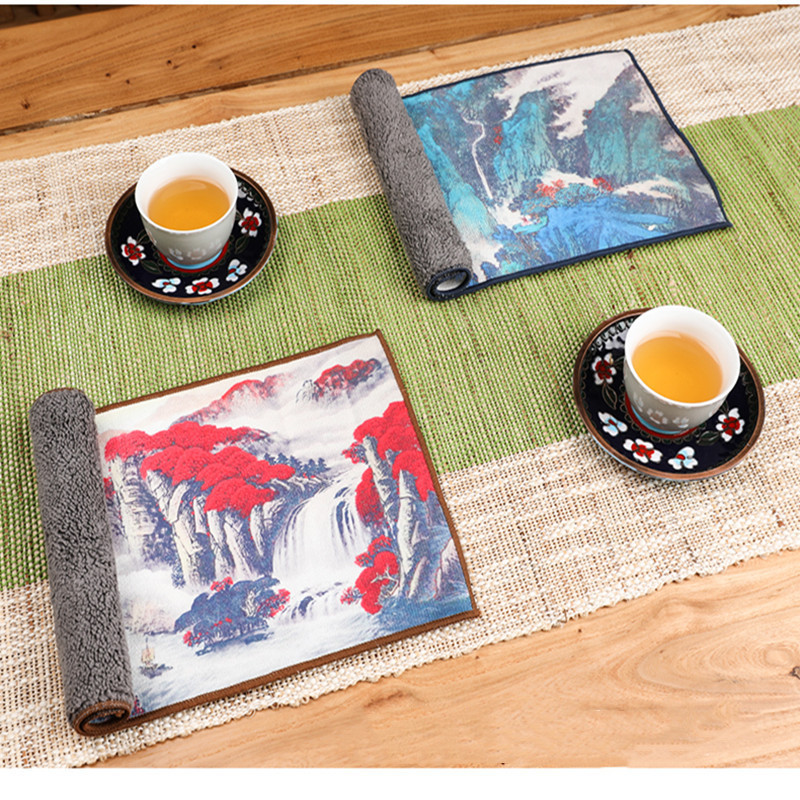 Ķīniešu krāsots biezs tējas dvielis, īpaši absorbējošs augstas klases tējas komplekts, aksesuāri virtuves dvielis Galda paklāji tējas salvete