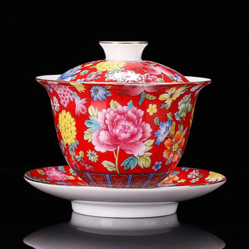 Σμάλτο πορσελάνης Floral Sancai Gaiwan Κινέζικο στιλ Kungfu Tea Bowl 200ml Εργαλείο κατανάλωσης τσαγιού κουζίνας