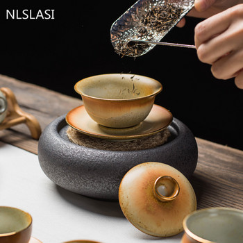 Китайска ретро керамична чаша за чай Gaiwan, ръчно изработена купа за чай, домашно пътуване, съдове за чай, персонална чаша, аксесоари за чаена церемония, 130 ml