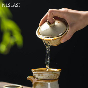 Китайска ретро керамична чаша за чай Gaiwan, ръчно изработена купа за чай, домашно пътуване, съдове за чай, персонална чаша, аксесоари за чаена церемония, 130 ml