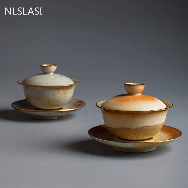 Kínai retro kerámia Gaiwan teáscsésze kézzel készített teástál otthoni utazási teásedény Italkészlet személyi csésze teaszertartási kiegészítők 130 ml