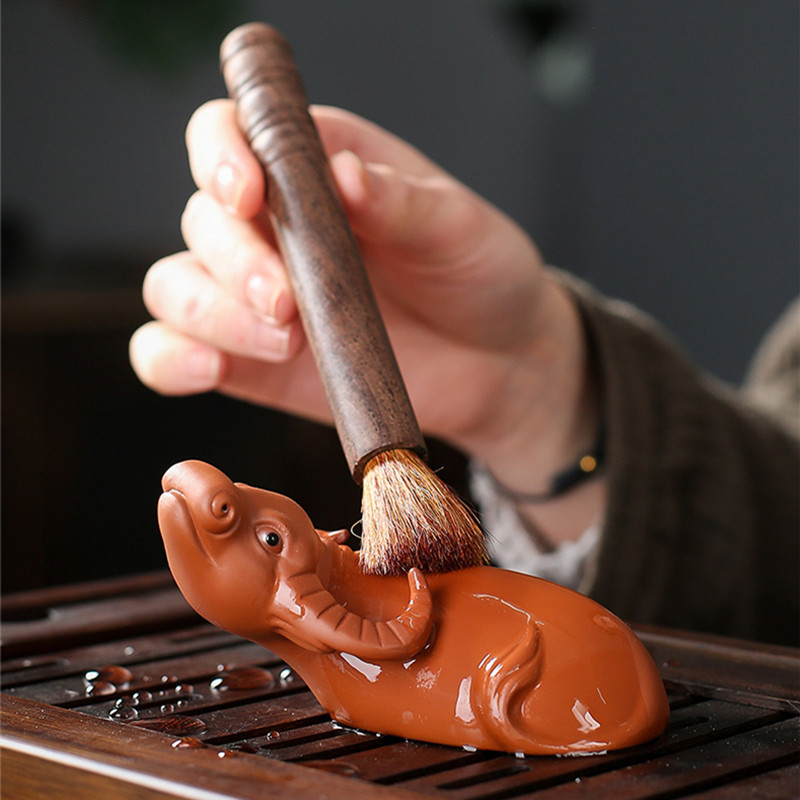 Radoša purpura māla tēja mājdzīvnieku rotājumi guļoša govs statuja Dzīvnieka tēja figūriņa ar rokām darināta skulptūra mājas tējas servīzes dekorācijas māksla