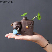 1Gb Keramikas tējas mājdzīvnieku rotājumi Maza Budas statuja Mūka figūriņa Galda puķu pods hidroponisks augu dekors Tējas aksesuāri