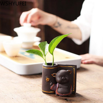 1PCS Керамичен чай Орнаменти за домашни любимци Малка статуя на Буда Фигурка на монах Настолна саксия за цветя Декорация на хидропонни растения Аксесоари за чай