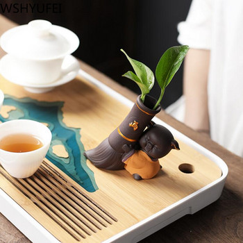 1PCS Керамичен чай Орнаменти за домашни любимци Малка статуя на Буда Фигурка на монах Настолна саксия за цветя Декорация на хидропонни растения Аксесоари за чай