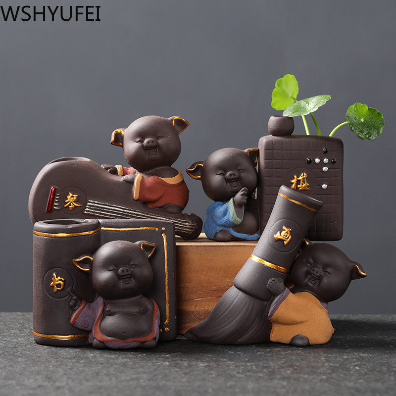 1Gb Keramikas tējas mājdzīvnieku rotājumi Maza Budas statuja Mūka figūriņa Galda puķu pods hidroponisks augu dekors Tējas aksesuāri
