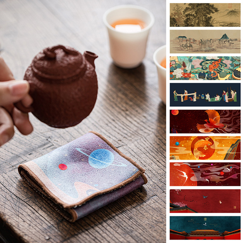 Paklājiņa komplektam Dvieļu galda paklājiņš Tējas uzsūcošs dekors Ķīniešu samta galda piederumi Audums virtuvei krāsota kokvilnas salvete