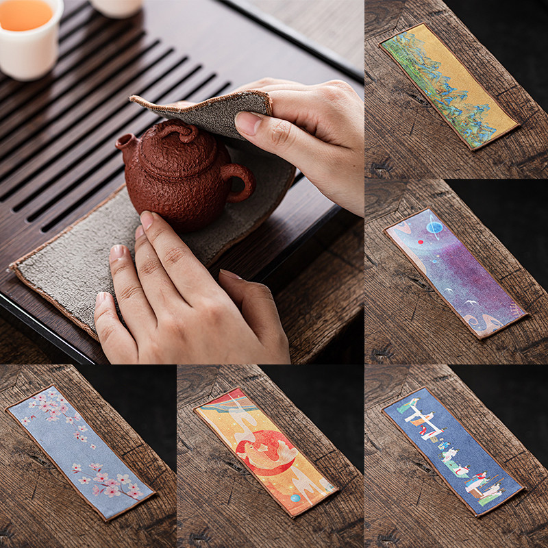 Paklājiņa komplektam Dvieļu galda paklājiņš Tējas uzsūcošs dekors Ķīniešu samta galda piederumi Audums virtuvei krāsota kokvilnas salvete