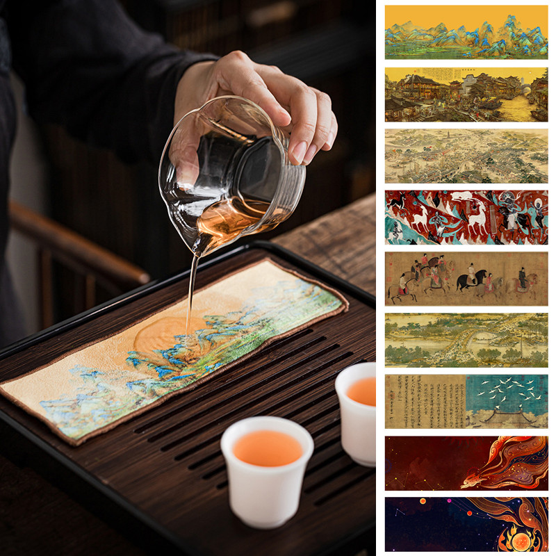 Paklājiņa komplektam Dvieļu galda paklājiņš Tējas uzsūcošs dekors Ķīniešu samta galda piederumi Audums virtuvei krāsota kokvilnas salvete