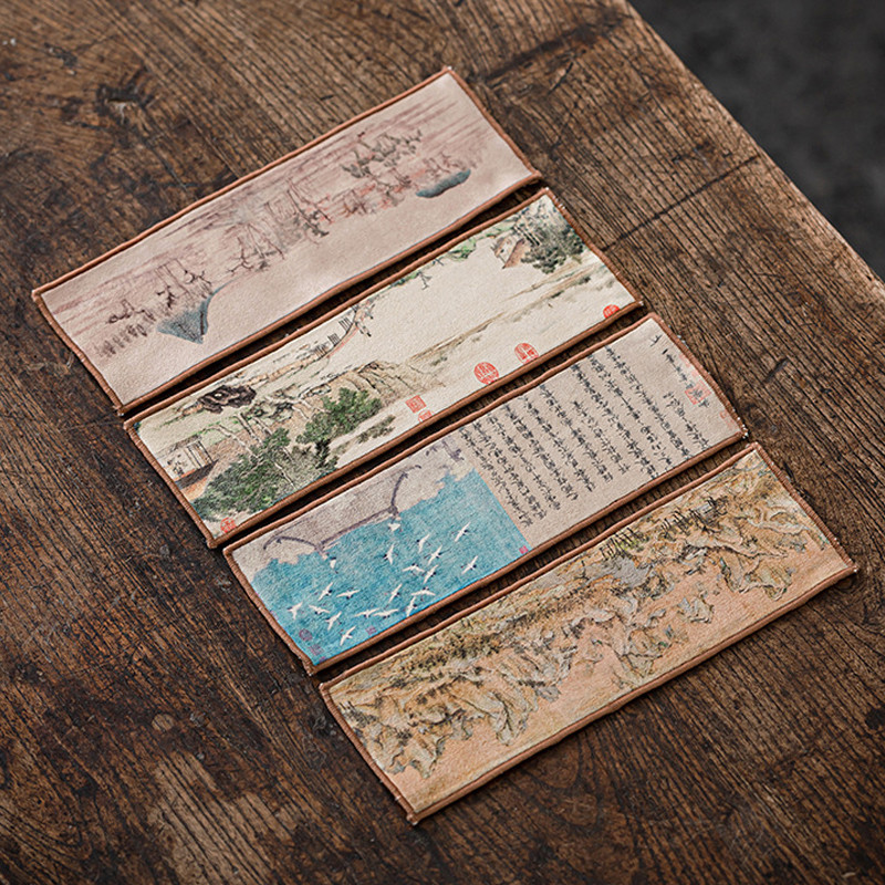 Paklājiņa komplektam Dvieļu galda paklājiņš Tējas uzsūcošs dekors Ķīniešu samta galda piederumi Audums virtuvei krāsota kokvilnas salvete