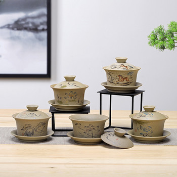 Jingdezhen керамична купа Gaiwan Китайски стил Каменина ретро комплект за чай Handmade Bubble tea bowl Travel Чаша за чай 150 ml