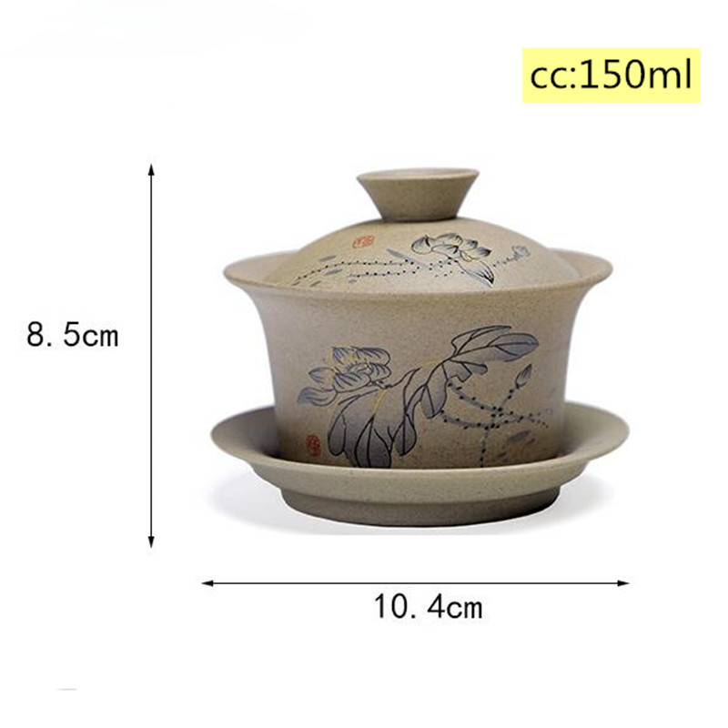 Jingdezhen kerámia Gaiwan tál kínai stílusú kőedény retro teáskészlet Kézzel készített Buborékos teástál Travel Tea csésze 150ml