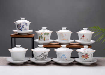 Висококачествен бял костен порцеланов сервиз за чай Gaiwan, бял сервиз за чай Kung Fu, керамичен сервиз за чай за пътуване, чаша Gaiwan от китайски порцелан