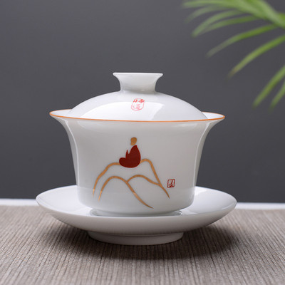 Augstas kvalitātes baltā kaula porcelāna Gaiwan tējas komplekts, baltā Kung fu tējas komplekts, ceļojumu keramikas tējas komplekts, ķīniešu porcelāna Gaiwan tasīte