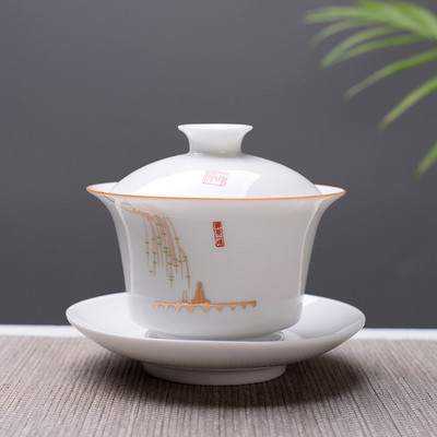 Augstas kvalitātes baltā kaula porcelāna Gaiwan tējas komplekts, baltā Kung fu tējas komplekts, ceļojumu keramikas tējas komplekts, ķīniešu porcelāna Gaiwan tasīte