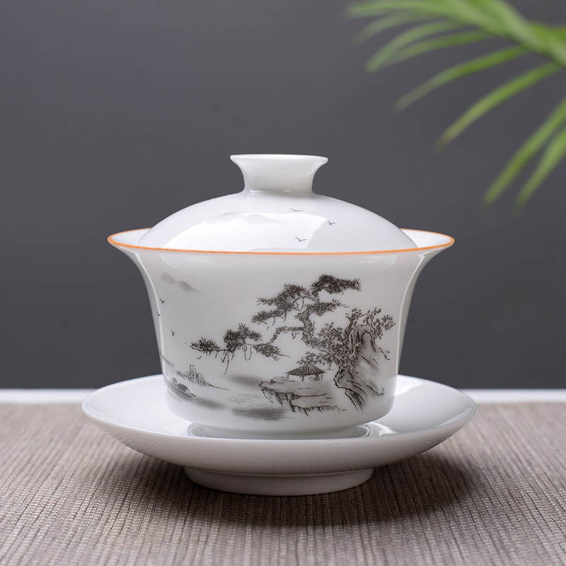 Augstas kvalitātes baltā kaula porcelāna Gaiwan tējas komplekts, baltā Kung fu tējas komplekts, ceļojumu keramikas tējas komplekts, ķīniešu porcelāna Gaiwan tasīte