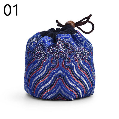 Teaeszközök Hordozható teáskanna köteg zseb bronzosító minta vastagított pamut kis teáscsésze táska utazó teáskészlet tároló táska