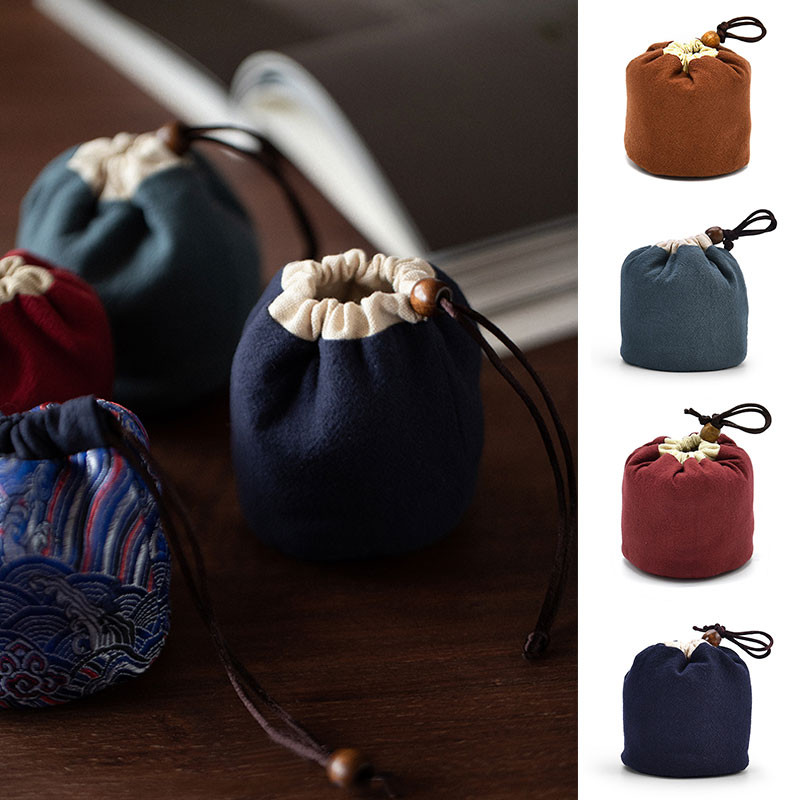 Teaeszközök Hordozható teáskanna köteg zseb bronzosító minta vastagított pamut kis teáscsésze táska utazó teáskészlet tároló táska