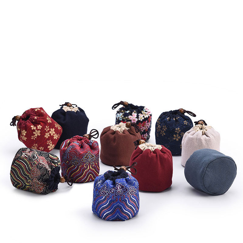 Teaeszközök Hordozható teáskanna köteg zseb bronzosító minta vastagított pamut kis teáscsésze táska utazó teáskészlet tároló táska