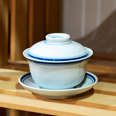 Jingdezhen zilā un baltā porcelāna Gaiwan ar rokām darināta keramikas tējas krūze ceļojumu tējas bļoda Ķīniešu tējas trauki dzērienu trauki personīgā krūze 200 ml