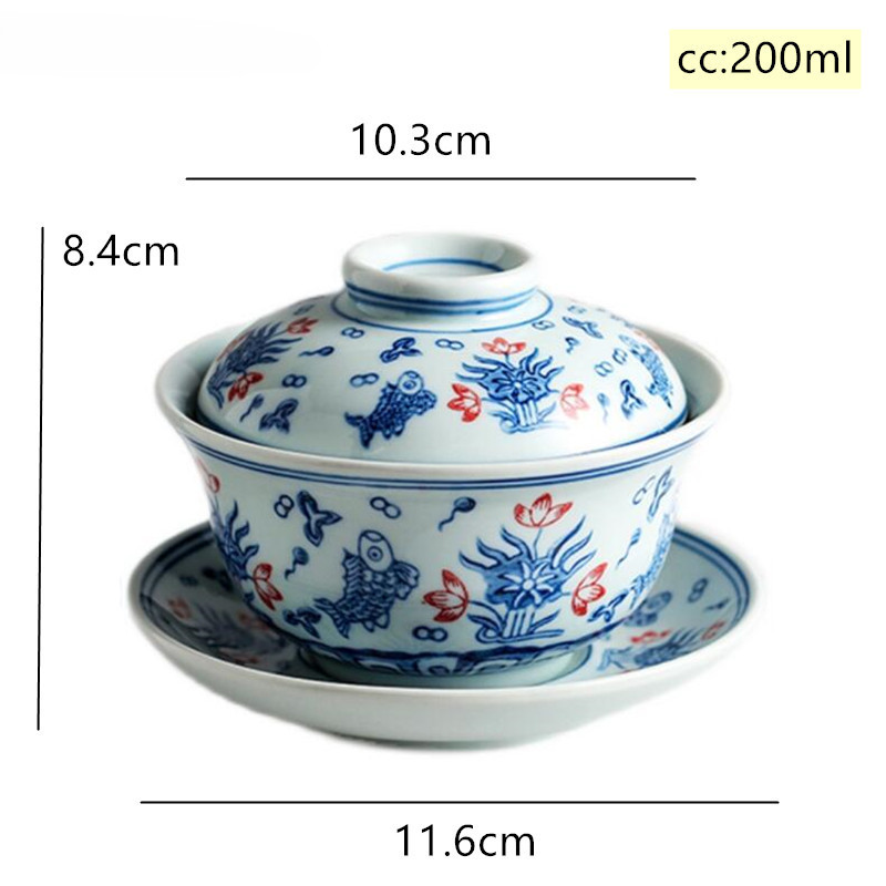 Jingdezhen zilā un baltā porcelāna Gaiwan ar rokām darināta keramikas tējas krūze ceļojumu tējas bļoda Ķīniešu tējas trauki dzērienu trauki personīgā krūze 200 ml
