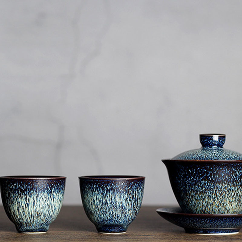 200 ml Jianzhan kerámia egy nagy fedeles tál, kézzel készített kemencecsere tajvani teástál, nem forró tál teaáru Irodai dekorációk