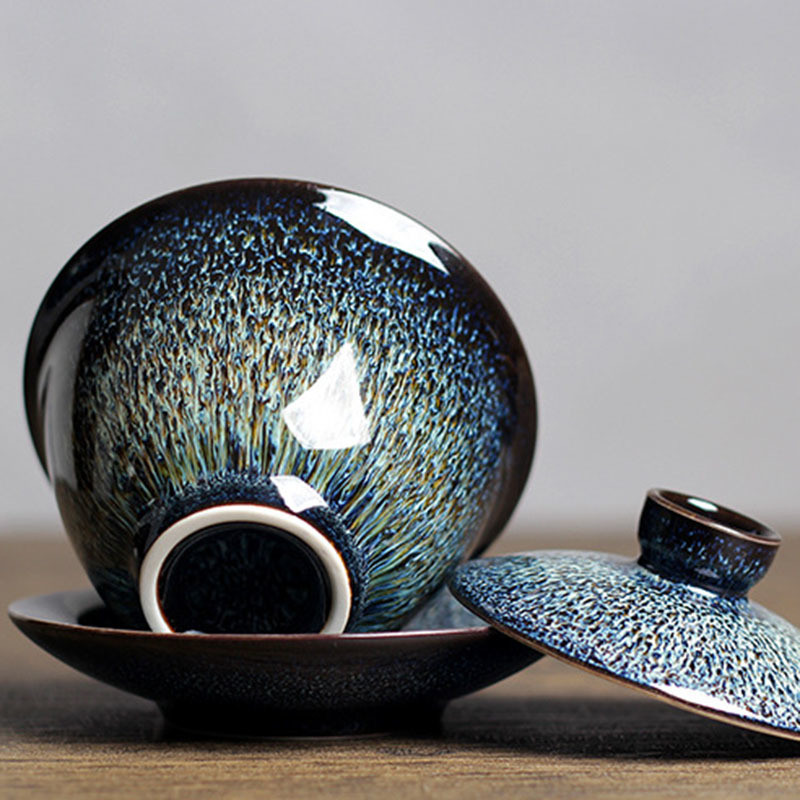 200 ml Jianzhan kerámia egy nagy fedeles tál, kézzel készített kemencecsere tajvani teástál, nem forró tál teaáru Irodai dekorációk