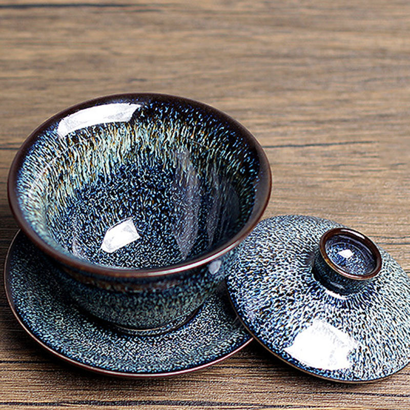 200 ml Jianzhan kerámia egy nagy fedeles tál, kézzel készített kemencecsere tajvani teástál, nem forró tál teaáru Irodai dekorációk