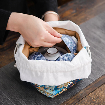 1 Pot 4 Cups /1 Pot 2 Cups Storage Bag Tea Cozies Travel Tea Set Portable Bundle Pocket Βαμβακερή και λινό τσάντα αποθήκευσης για φλιτζάνι τσαγιού LC674