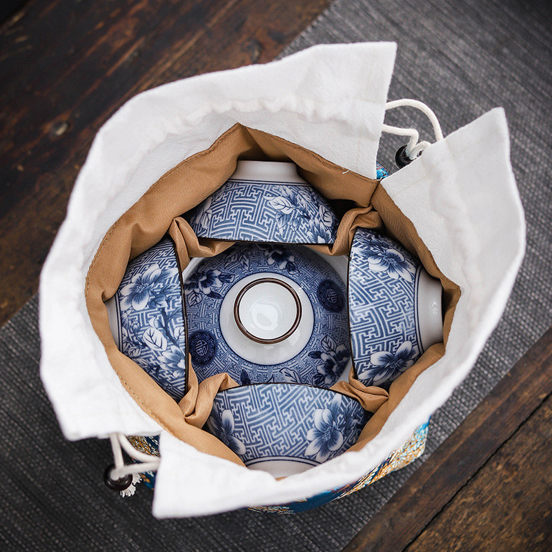 1 trauks 4 tases / 1 katls 2 tases uzglabāšanas maisiņš tējas Cozies ceļojumu tējas komplekts Pārnēsājams komplekts kabatas kokvilnas un lina tējas krūzes uzglabāšanas maisiņš LC674