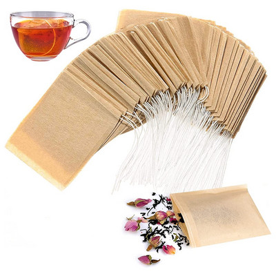 100 bucăți pliculețe de ceai din hârtie biodegradabilă, pliculețe de ceai cu șnur, filtru ecologic, pliculețe goale de ceai, pudră de ceai din frunze vrac, medicament pe bază de plante