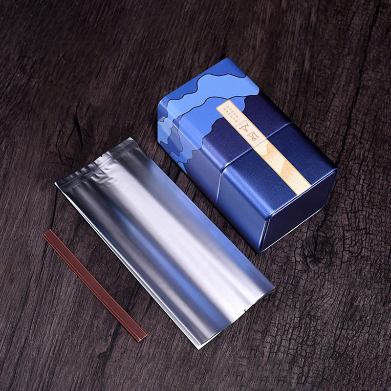 Tea ónlemez lezárt doboz Pu`er szervező négyzet alakú vastag fém üres teacsomagolás beépített lezárt zacskó tea