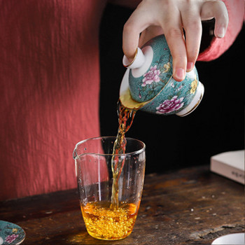 Китайски традиции Gai Wan Enamel Color Kungfu Чаен комплект Голяма купа за чай Бял порцеланов чай Чаша и чинийка Комплект за лесно пътуване Чайник