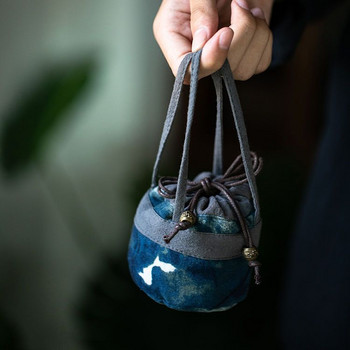 Чаена церемония в китайски стил Майсторска чанта за съхранение на една чаша Памучен плат Мастило Батик Трислойна шевна мини платнена торбичка за чай ZD48