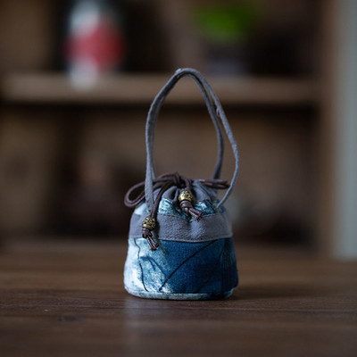 Kínai stílusú teaceremónia Mester egypohárnyi tárolótáska pamutvászon tinta Batik háromrétegű varrás mini textil teászsák ZD48