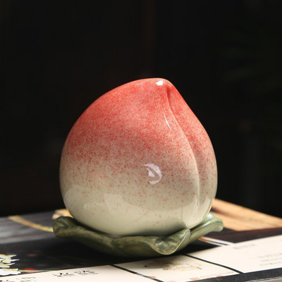 Pārnēsājams persiku keramikas tējas Caddy radošs noslēgts katls Sarkanā zaļā tēja Pu'er tējas uzglabāšana Tējas trauks Tējas skārde