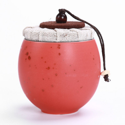 Pārnēsājams persiku keramikas tējas Caddy radošs noslēgts katls Sarkanā zaļā tēja Pu'er tējas uzglabāšana Tējas trauks Tējas skārde