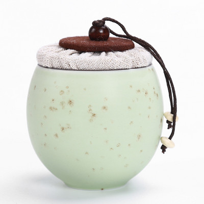 Pārnēsājams persiku keramikas tējas Caddy radošs noslēgts katls Sarkanā zaļā tēja Pu'er tējas uzglabāšana Tējas trauks Tējas skārde