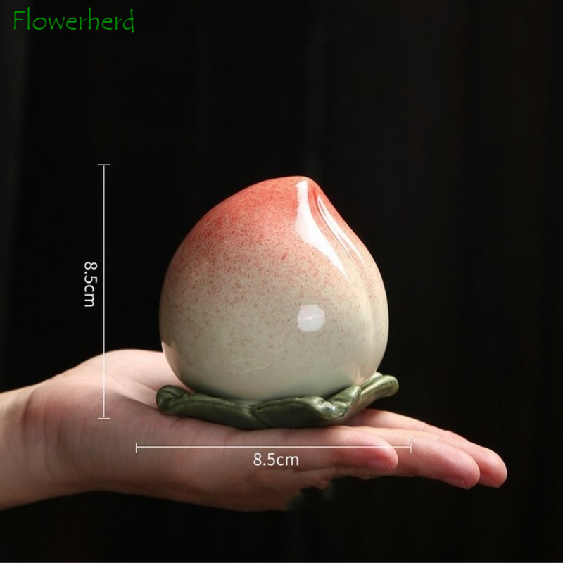 Pārnēsājams persiku keramikas tējas Caddy radošs noslēgts katls Sarkanā zaļā tēja Pu'er tējas uzglabāšana Tējas trauks Tējas skārde