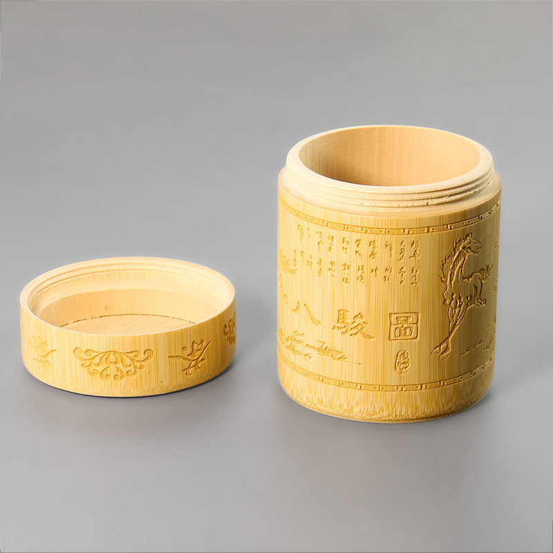 Roku darbs ar lāzera grebšanu astoņi zirgi, ķīniešu raksturs, dabīgs bambusa koka tēja, konfekšu garšvielu uzglabāšana, hermētisks burkas krājums