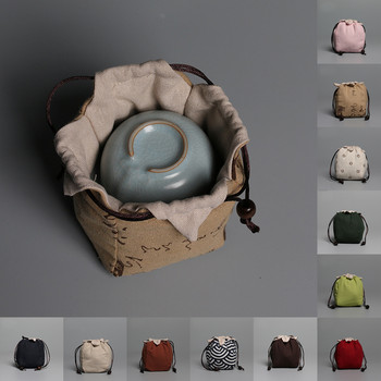 1бр. Преносима памучна празна торбичка от плат Платнена торбичка Чайни чанта за един чайник Връзка от бельо Чайник Завързани Чаши за чай Ежедневна употреба